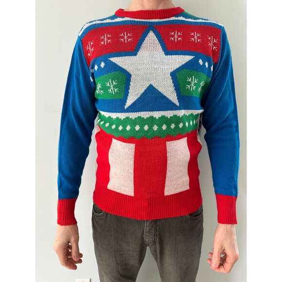 Marvel Captain America Ugly Sweater Star Holiday Pullover Adult size Small - Picture 1 of 6